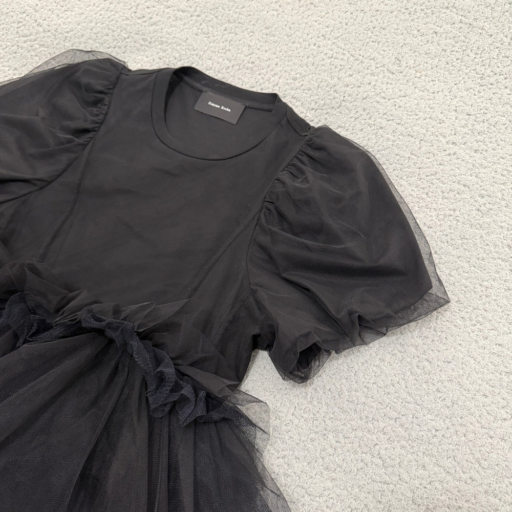 Simone Rocha Black Tulle Puff Sleeve Peplum Top Avant-Garde Tee Blouse Medium - Picture 3 of 11